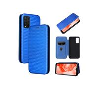 Etui pour TCL 205 Case de flip de motif en fibre de carbone avec support de carte de fermeture compatible avec TCL 205-Bleu