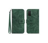 Etui pour TCL 205 Sunflower en relief de portefeuille en cuir en relief avec support de carte compatible avec TCL 205-Vert