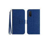 Etui pour TCL 205 Sunflower en relief de portefeuille en cuir en relief avec support de carte compatible avec TCL 205-Bleu