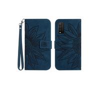 Etui pour TCL 205 Sunflower en relief de portefeuille en cuir en relief avec support de carte compatible avec TCL 205-Bleu foncé