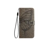 Etui Pour TCL 50 Pro NxtPaper Couverture Rabotant Magnétique Gaufrage Papillon Cuir Premium Gris