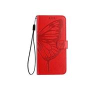 Etui Pour TCL 50 Pro NxtPaper Couverture Rabotant Magnétique Gaufrage Papillon Cuir Premium Rouge