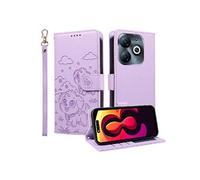 Etui Pour Tecno Pop 8 4G Sangle de poignet Supports de fente pour carte Chien en relief Poche Cuir Violet