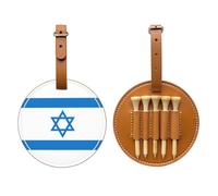 Étui Pour Tees De Golf Lot De 5 Porte-Tees En Bois Avec Passant De Ceinture Ajustable Accessoires De Golf En Cuir Pu Résistant Avec Drapeau De La République D'Israël Imprimé Idéal Pour Les Golfeurs