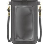 Étui pour téléphone portable avec fenêtre pour écran tactile et bandoulière 1.40m gris noir