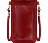 Étui pour téléphone portable avec fenêtre pour écran tactile et bandoulière 1,40m rouge