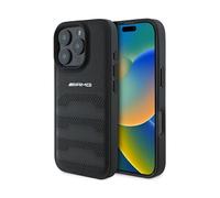 CG Mobile AMG AMHCP16LGSEBK Étui de Protection pour iPhone 16 Pro 6,3" Noir Étui Rigide en Cuir avec Lignes gaufrées Logo Noir