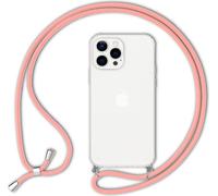 Étui pour téléphone portable NALIA avec chaîne pour iPhone 13 Pro, étui rigide transparent & cordon pour téléphone portable rose