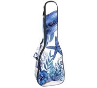 Étui pour ukulélé de concert de 58,4 cm, méduse nautique, étoile de mer, aquarelle, tortue, baleine, corail, ukulélé, sac rembourré avec rangement et bretelles, Multicolore 02, 25.9x9x3.1in/66x23x8cm