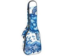Étui pour ukulélé de concert de 58,4 cm, méduse nautique, étoile de mer, aquarelle, tortue, baleine, corail, ukulélé, sac rembourré avec rangement et bretelles, Multicolore 05, 25.9x9x3.1in/66x23x8cm
