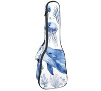 Étui pour ukulélé de concert de 58,4 cm, méduse nautique, étoile de mer, aquarelle, tortue, baleine, corail, ukulélé, sac rembourré avec rangement et bretelles, Multicolore 01., 25.9x9x3.1in/66x23x8cm