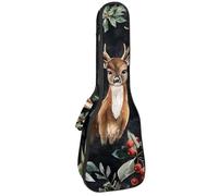 Étui pour ukulélé de concert de 58,4 cm, motif cerf avec feuilles, sac rembourré sans couture avec rangement et bretelles, Multicolore 01., 25.9x9x3.1in/66x23x8cm, Organiseur de sac