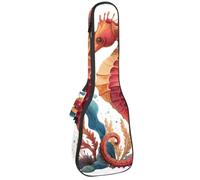 Étui pour ukulélé de concert de 58,4 cm, motif hippocampe avec plantes sous-marines, pierres, sac rembourré avec rangement et bretelles, Multicolore 02, 25.9x9x3.1in/66x23x8cm, Organiseur de sac