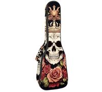 Étui pour ukulélé de concert de 58,4 cm, motif tête de mort et fleurs, jour des morts sur fond noir, sac rembourré avec rangement et bretelles, Multicolore 04, 25.9x9x3.1in/66x23x8cm, Organiseur de