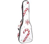 Étui pour ukulélé de concert de Noël en forme de canne à sucre d'orge et de flocons de neige avec rangement, sac de transport étanche, rembourrage en éponge de 1 cm d'épaisseur, Multicolore 01