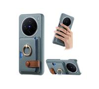 Etui Pour Vivo X200 Support D'anneau Fentes Pour Cartes Cuir Texturé Premium FOXDOCK Bleu