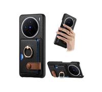 Etui Pour Vivo X200 Support D'anneau Fentes Pour Cartes Cuir Texturé Premium FOXDOCK Noir