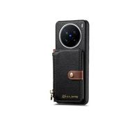 Etui Pour Vivo X200 Support Portefeuille Antichoc Fermeture Eclair Portefeuille FOXDOCK Noir