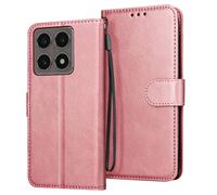 Étui pour Xiaomi 14T Clapet Portefeuille et Support Vidéo Stable Rose champagne