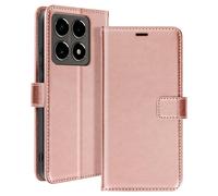 Etui pour Xiaomi 14T Pro Portefeuille avec Dragonne Rose champagne