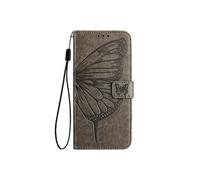 Etui Pour Xiaomi 15 Pro Magnétique Couverture Rabotant Gaufrage Papillon Cuir Premium Gris