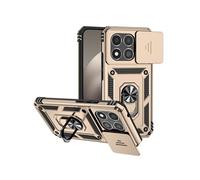 Etui pour Xiaomi 15T avec support de cycle rotatif, support de voiture magnétique et couvercle de caméra coulissante compatible avec Xiaomi 15T-Or