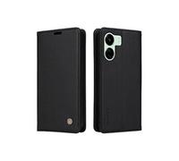 Etui Pour Xiaomi POCO C65 et Stand Fonctionnalité Avec Fentes à cartes Faux cuir et TPU entièrement mat Attraction magnétique forte Noir