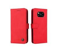 Etui Pour Xiaomi POCO X3 NFC Supports De Fente Pour Carte Sangle Courte Antichoc Longue Sangle Portefeuille Rouge