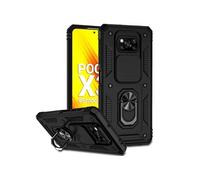 Etui pour Xiaomi POCO X3/X3 Pro/X3 NFC avec support de cycle rotatif, support de voiture magnétique et couvercle de caméra coulissante compatible