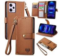 Etui pour Xiaomi Poco X5 Pro-Redmi Note 12 Pro 5G,Housse en Cuir PU Etui avce Poche zippée,RFID Blocage -Coeurs brun AXPF5