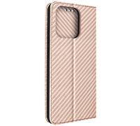 Etui pour Xiaomi Redmi 12C effet carbone clapet magnétique stand Rose Gold