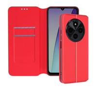 Étui pour Xiaomi Redmi 14C Clapet Porte-cartes et Support Vidéo Rouge