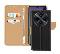 Etui pour Xiaomi Redmi 14C Portefeuille Cuir Saffiano Fancy Noir / Or