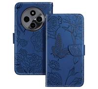 Etui pour Xiaomi Redmi 14C Portefeuille Fleur Papillon avec Dragonne Bleu nuit