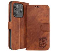 Avizar Étui pour Xiaomi Redmi Note 14 5G Portefeuille Motif Tigre Kawaii Marron