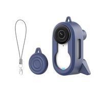 Étui Protecteur avec Support et Cache d'Objectif pour Insta360 GO3S, Housse en Silicone Anti-Vibrations ，Bleu