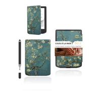 Étui PU Cuir avec Stylet pour Vivlio Light HD Color 6 6", Fleurs d'abricot | Housse de Protection en Similicuir avec Stylet Tactile & Support Pen | Pochette Liseuse Écran E-Ink Anti-Rayures