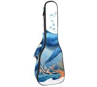 Étui rembourré pour ukulélé de concert de 58,4 cm avec motif baleine, algues marines avec feuilles, bulles et étoiles de mer, sac rembourré avec rangement et bretelles, Multicolore 03., 25.9x9x3.1in