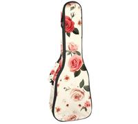 Étui rembourré pour ukulélé de concert de 58,4 cm avec motifs roses pastel et éléments floraux, sac rembourré avec rangement et bretelles, Multicolore 05, 25.9x9x3.1in/66x23x8cm, Organiseur de sac