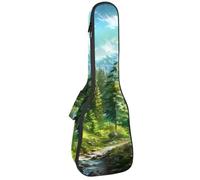 Étui rembourré pour ukulélé de concert de 58,4 cm, imperméable et durable Motif arbres de forêt, Multicolore 02, 25.9x9x3.1in/66x23x8cm, Organiseur de sac