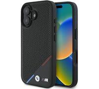 Étui rigide - BMW - M Perforated Tricolor Line - iPhone 16 Plus 6,7 - Noir - Cuir synthétique/TPU/PC