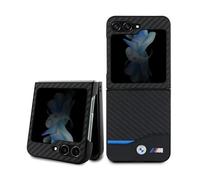 Étui Rigide - BMW - Samsung Galaxy Z Flip 5 F731 - Cuir Naturel - Motif Carbone - Noir