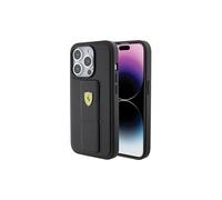 Étui rigide Ferrari avec support et logo en métal pour iPhone 15 Pro 6,1" Noir - FEHCP15LGSPSIK