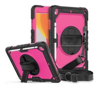 Étui robuste rose pour iPad 10.2 avec support rotatif, bandoulière, poignée ergonomique et protection antichoc intégrale