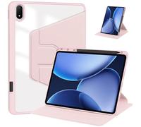 Étui Rotatif for Oppo Pad 4 Pro 13,2" (2025) - avec Porte-Crayon, Coque arrière Rigide Transparente, Support Rotatif à 360° et Fonction Veille/réveil Automatique(Pembe)