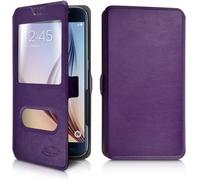 Étui S-View universel - KARYLAX - Homtom HT3 5.0 - Violet - Double fenêtre - Compatible jusqu'à 15,0×7,5 cm