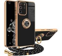 Étui Samsung Galaxy S20 Ultra - Coque Tpu Antichoc Avec Lanière Réglable, Anneau Rotatif 360° Et Finition Métallique Élégante, Noir