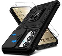 Étui Samsung Galaxy S24 + 2 Verres Trempés - Cache Objectif Coulissant, Bague Rotative 360° Support Pied, Protection Antichoc De Niveau Militaire (Noir)