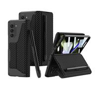 Étui Samsung Galaxy Z Fold 5 Cuir Fibre Carbone Porte-Stylet Et Protecteur Écran
