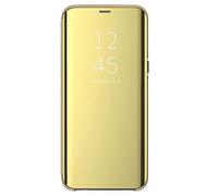 Etui Samsung S10 Miroir Clear View Flip PC 360° Complète Protection Coques avec Fonction Stand Anti-Choc Anti-Rayures Housse pour Smartphone Galaxy S10 2019 6.1 Pouces (Or, Galaxy S10)